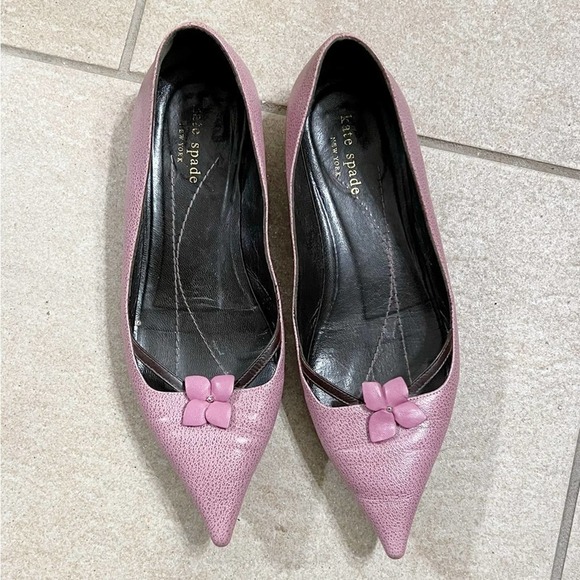 Kate, spade, pink leather flat shoes, size 7B. #30 - Picture 3 of 9